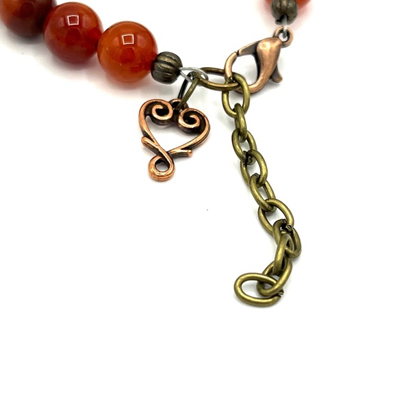 HAND CRAFTED Fire Agate Beaded Bracelet Rust Orange - Picture 5 of 5